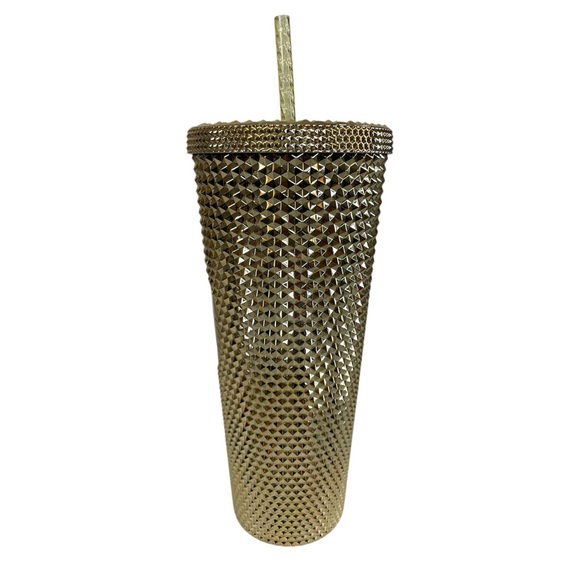 Starbucks 24 oz metallic gold studded Venti Cold Cup 2022 Holiday Tumbler - Picture 4 of 11